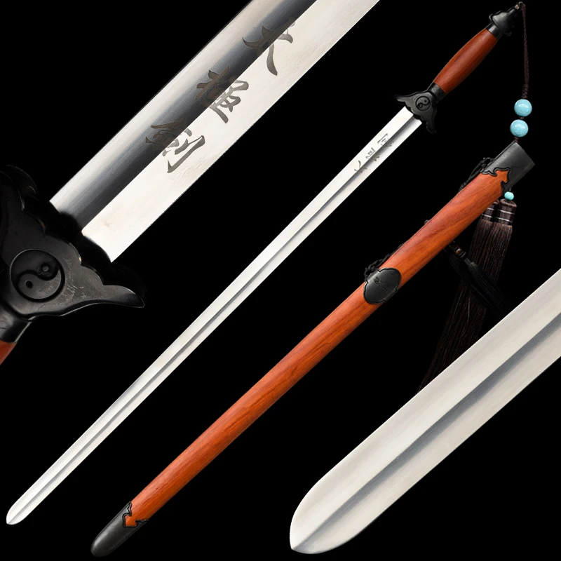 Nice Chinese Taiji Swords Rosewood Taditional Stainless Blade Antique Handmade Sword Home Decoration Collection Props Non Sharp