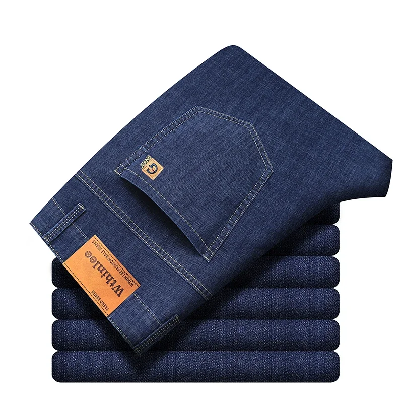 2025 Wthinlee Men Spring And Autumn Denim Jeans Trousers Regular Fit Straight Stretch Business Casual Solid Color High Quality