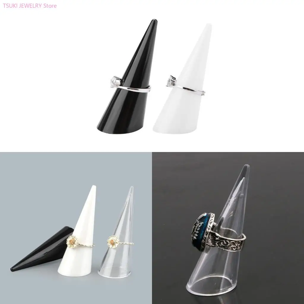 62KE 3 Pack Plastic Jewelry Display Stands Sturdy Conical for Secure Rings Arrangement In Retail or Home Use