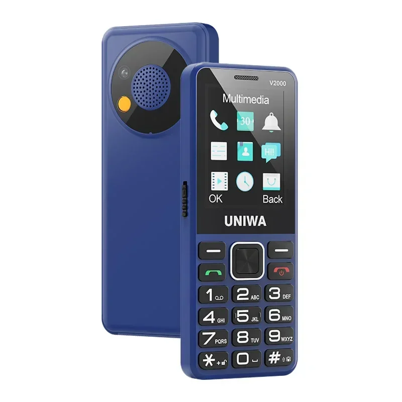 UNIWA V2000 2.4 Inch 4G Fashion Keypad Phone 0.3MP Camera Big Button 1700mAh English Russia Keyboard Feature Phones for Elderly