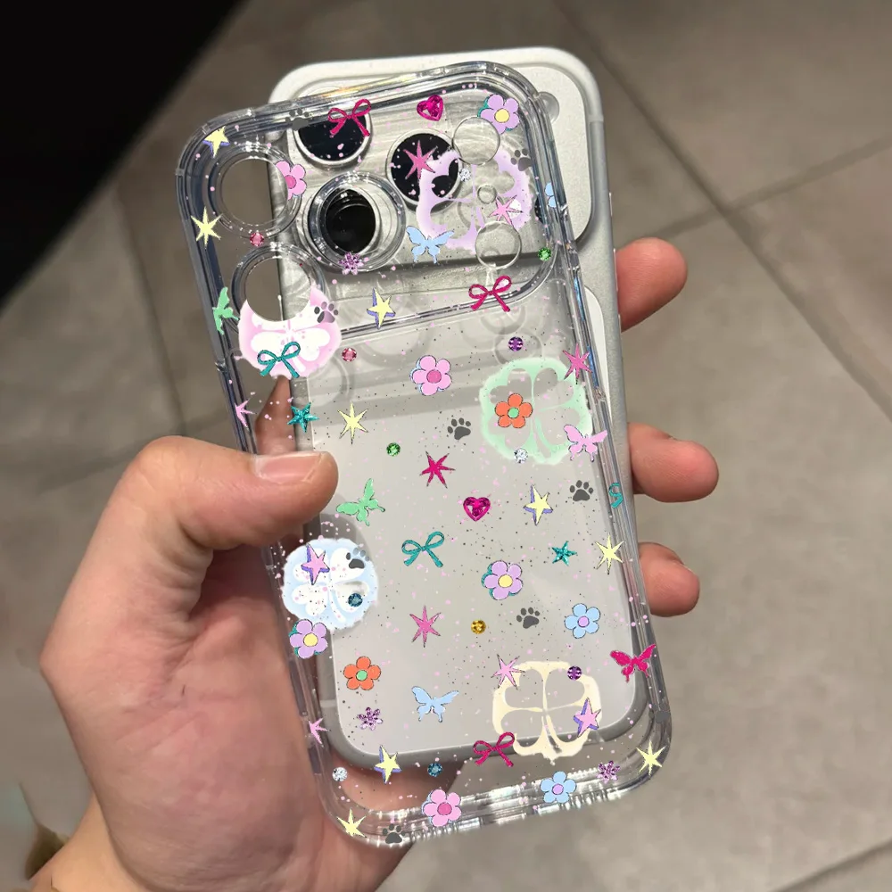 رقيقة جدا بولي TPU واضح لينة جراب هاتف آيفون 17 الهواء 16 15 14 13 12 11 برو ماكس زائد زهور صغيرة الوقت اللوحة رسمت #6