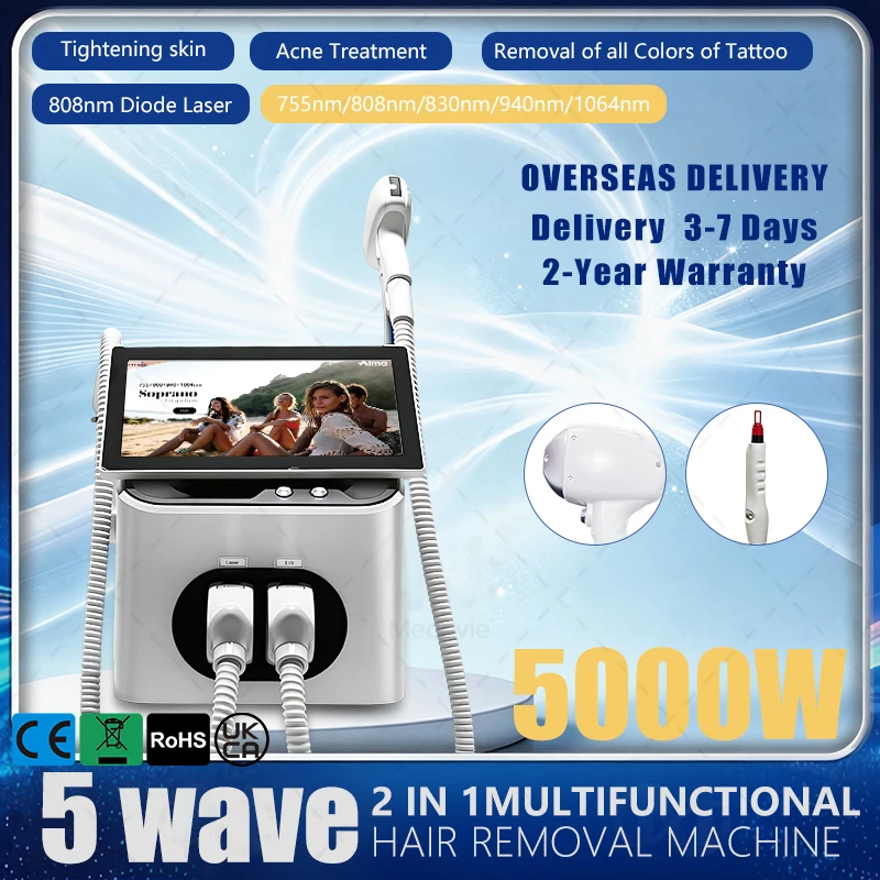 Latest 5000W Diode Laser Painless Permanent Hair Removal FAC Advanced Technology with 5 Waves Salon Exclusive Full Certificate