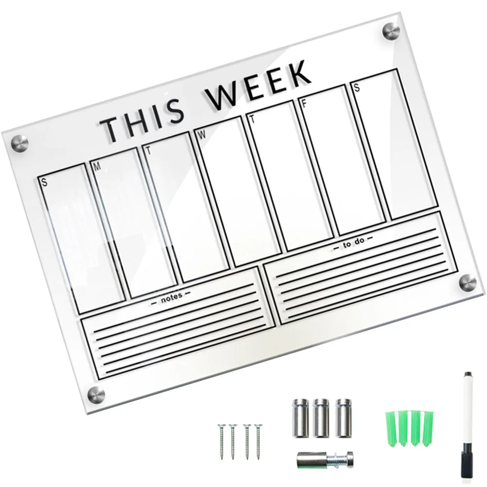 

1 set 1 Set Of Acrylic Hanging Message Reusable Erasable Memo Writing Door Wall Decorative Weekly Planner Board Sign Clear