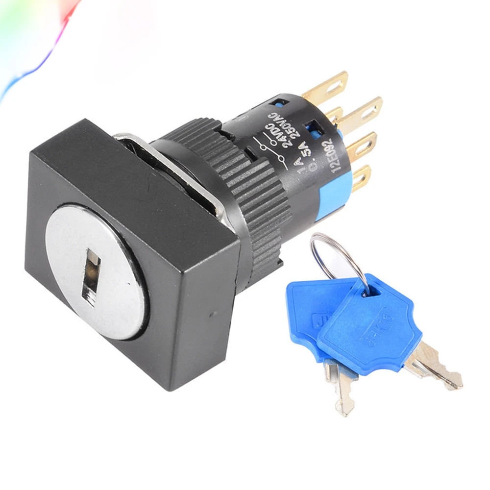 16mm Mounting 3 Position Lacthing DPDT 2NO+2NC Selector Key Lock Switch w 2 Keys LA16-22Y3