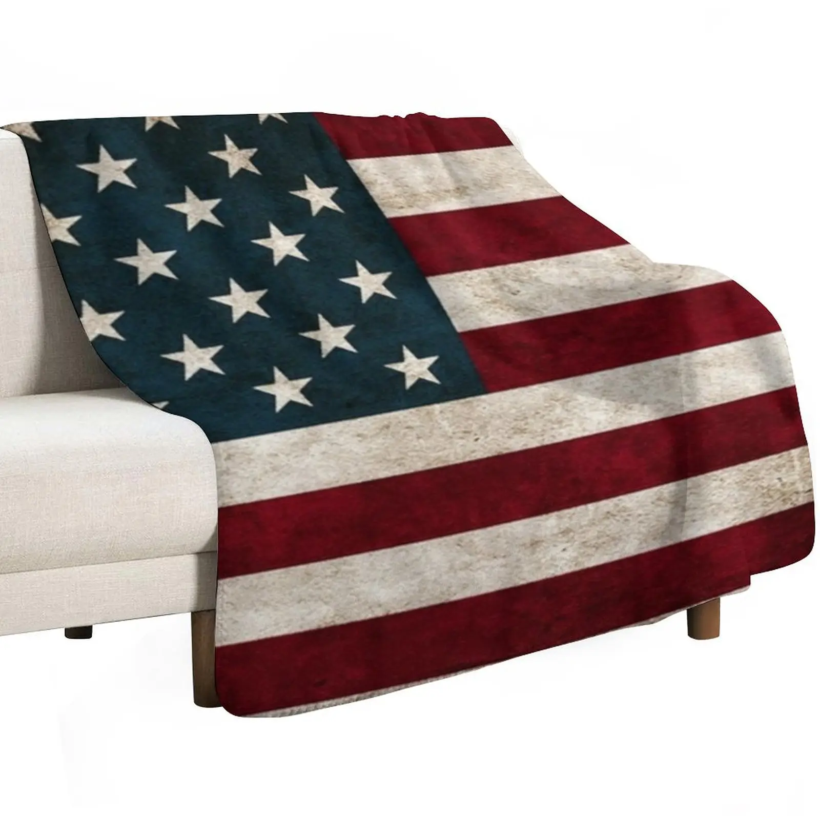 USA American Flag Throw Pillows, Aged American Flag, Red White and Blue Throw Blanket Decorative Sofa Multi-Purpose Blankets