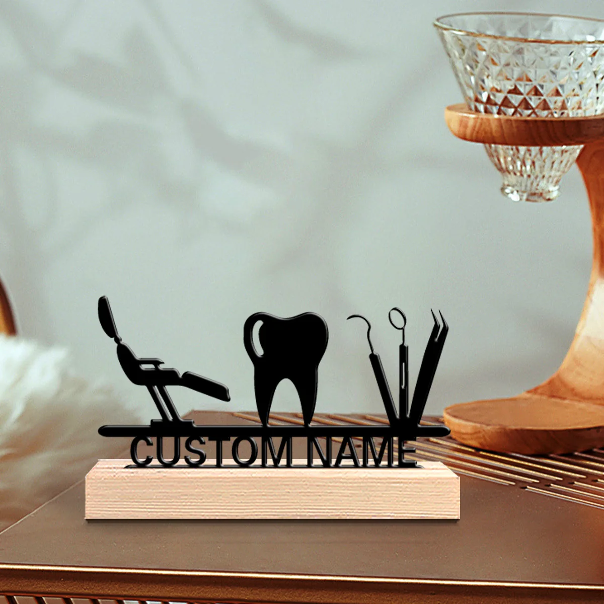 1pc Unique Personalized Metal Statue Ornaments Custom Content Equipped with Wooden Base Desktop Decorations,Office Decorations