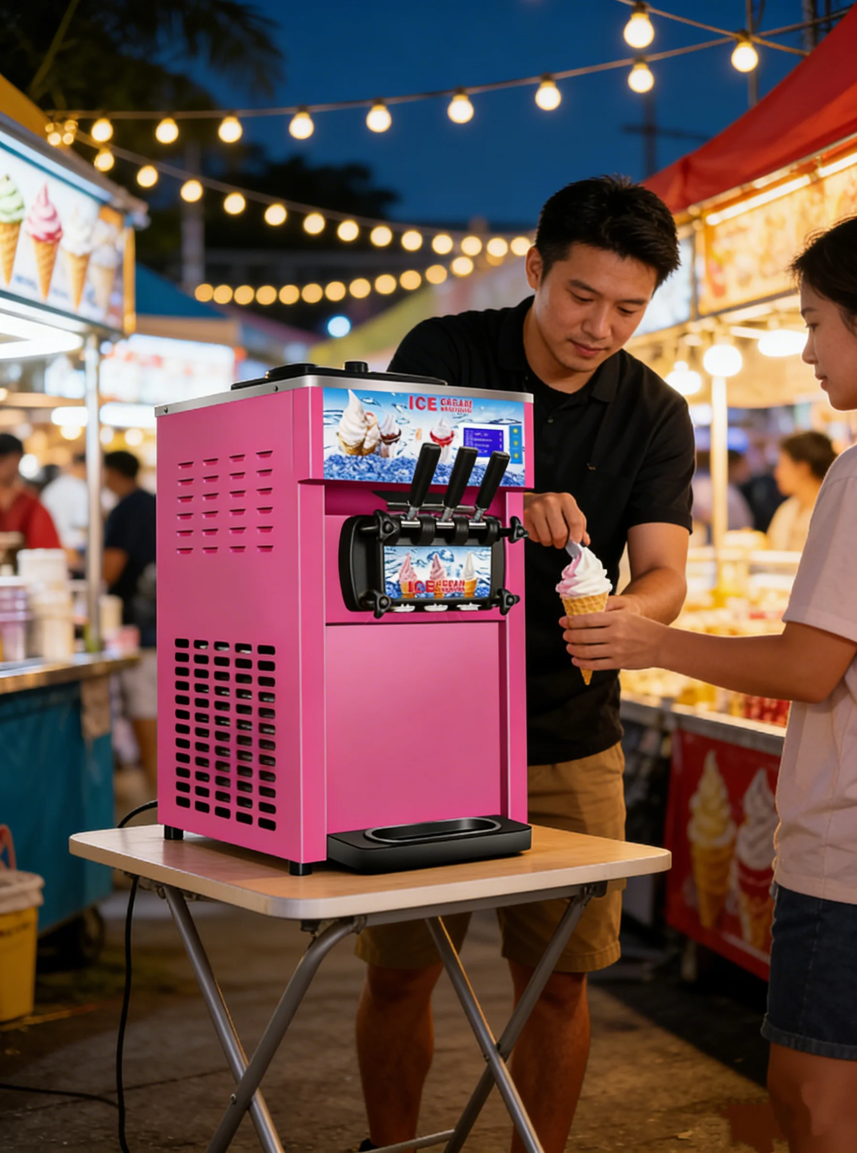 

Трехцветная машина для мягкого мороженого 220В/110В, производительность 18 л/ч, интеллектуальная настольная машина для приготовления мороженого