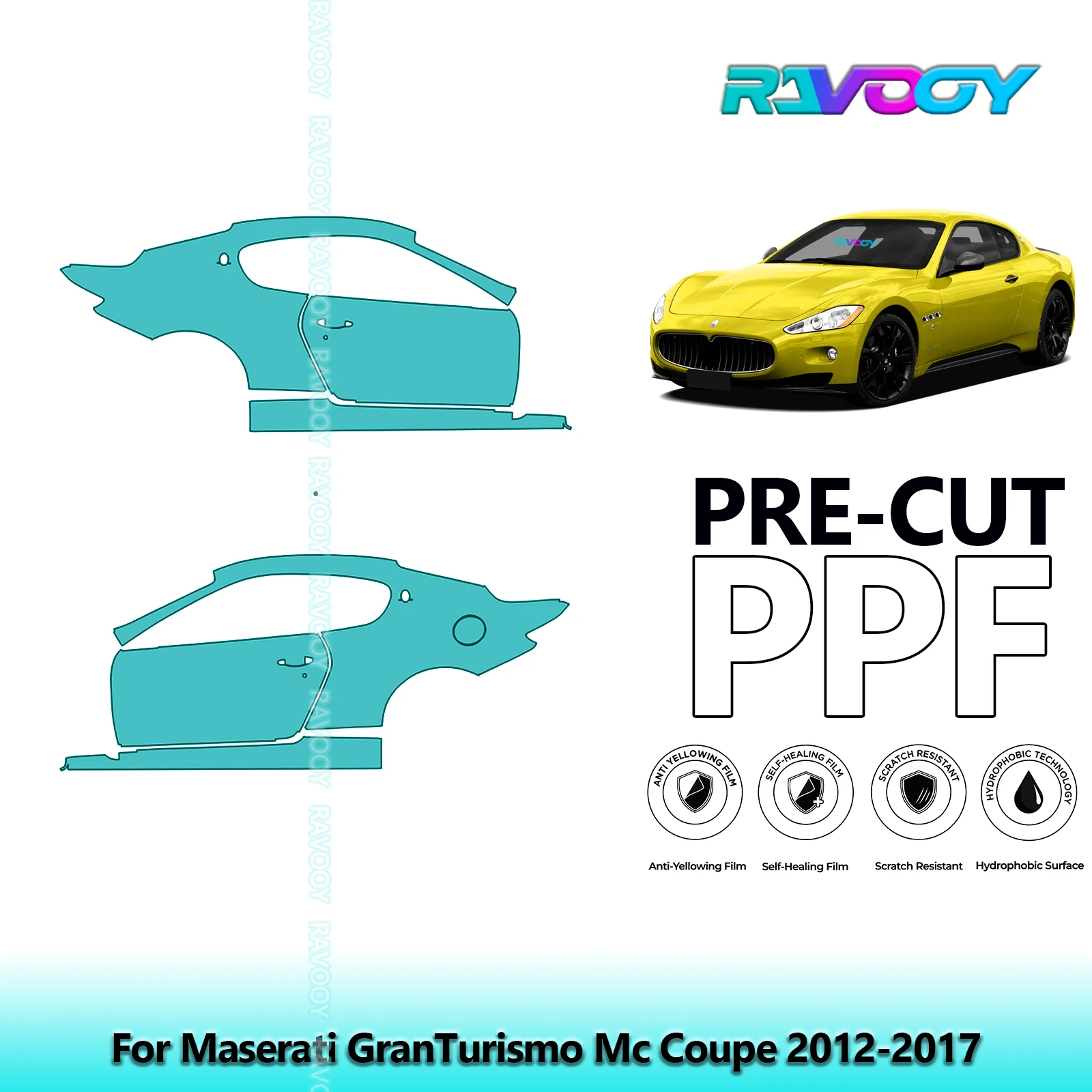 

For Maserati GranTurismo Mc Coupe 2012-2017 8.5mil Clear Matte Pre-Cut PPF Door & A/B Pillar Kit TPU Paint Protection Film Set