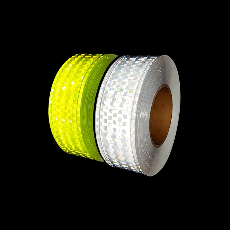 Voofeng Microprismatische Reflecterende Pvc Tape Effen Glanzend Klein Vierkant Naaien Op Kleding Tas Waarschuwingstape Reflector 5Cm Breedte