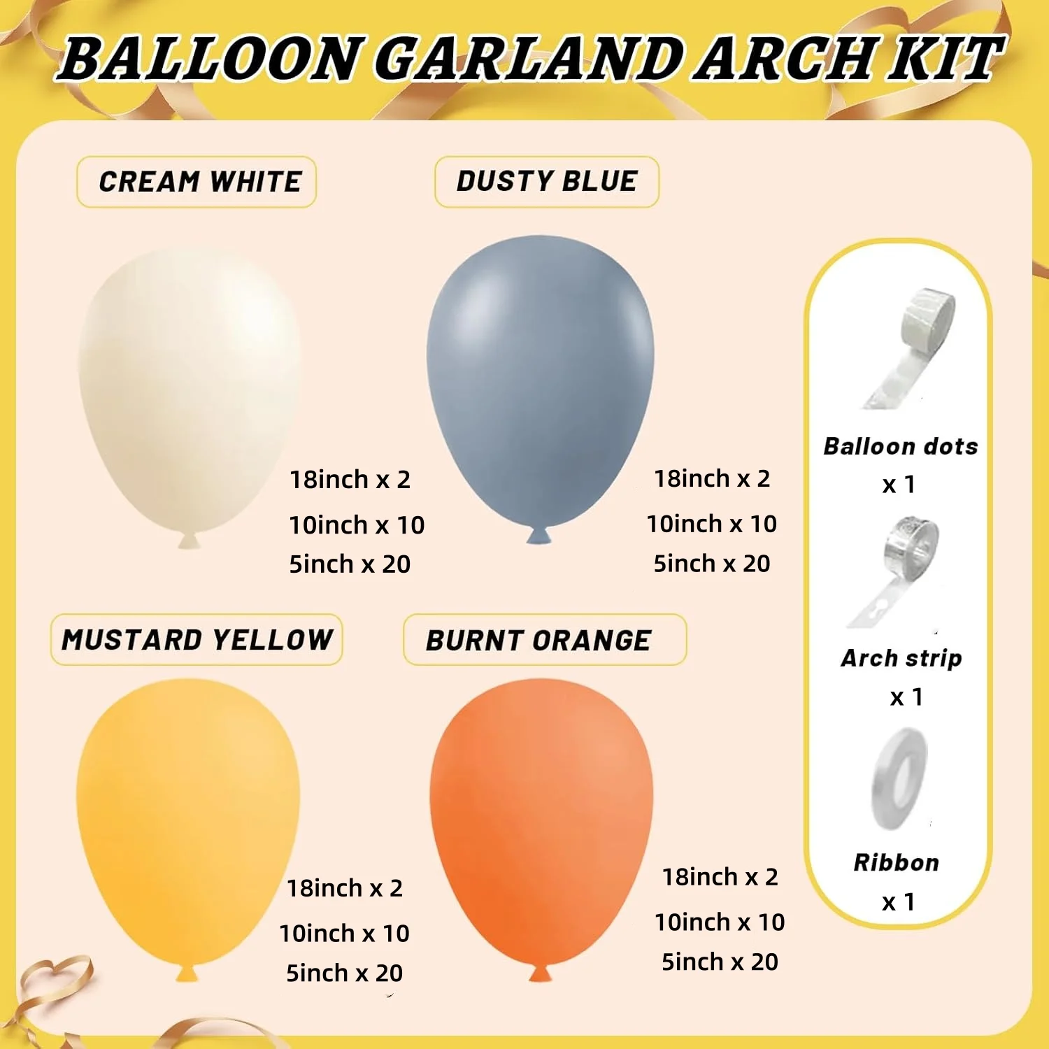 131Pcs Yellow Orange Dusty Blue Sand White Balloon Arch Kit for Baby Shower Birthday Wedding Party Celebration Valentine's Day