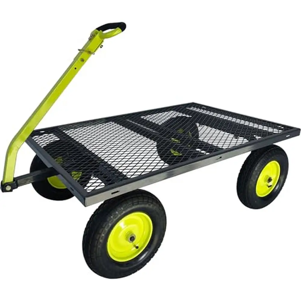 Heavy Duty Steel Mesh Yard Cart 1400lb Capacity Jumbo Wagon with Large Stable Tires 34x52 Inch Versatile Outdoor Utility Hauler