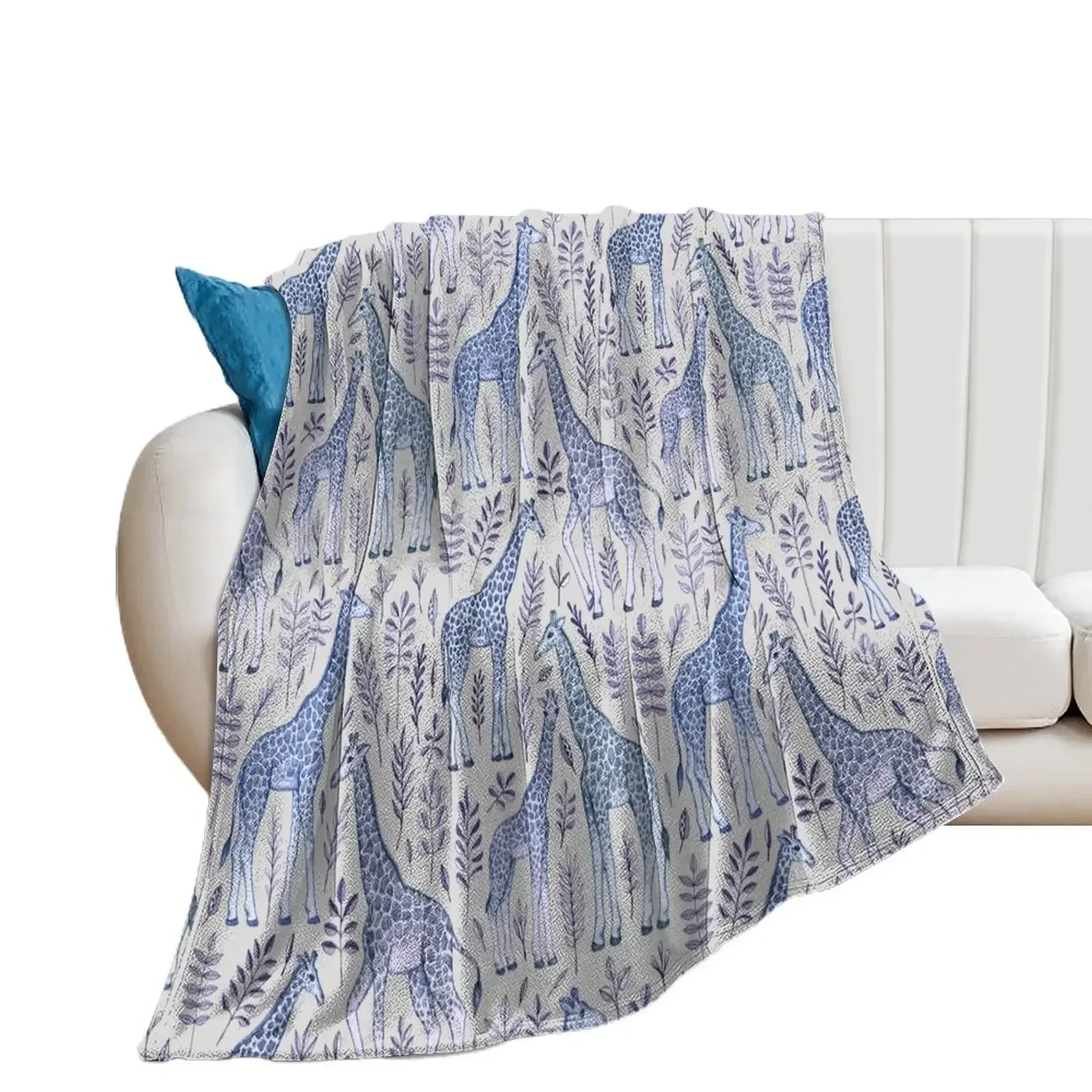 

Blue Giraffe Pattern Throw Blanket For Sofa Thin Large Plaid Blankets