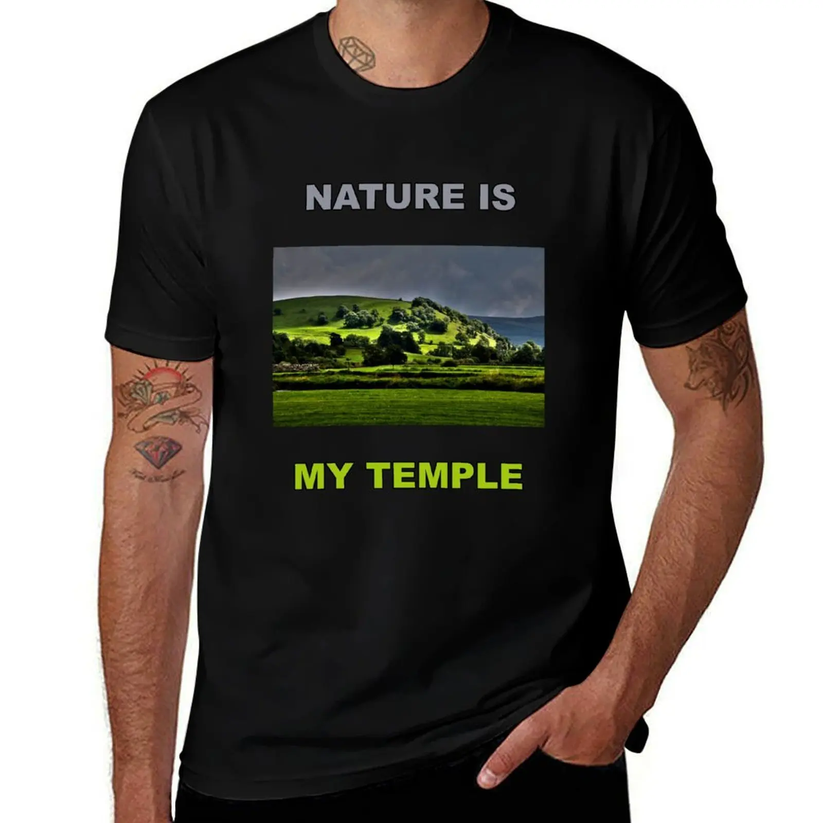 Nature Is My Temple - Dramatic Hill Landscape T-Shirt Holiday Casual Short Sleeve Top T-Shirt