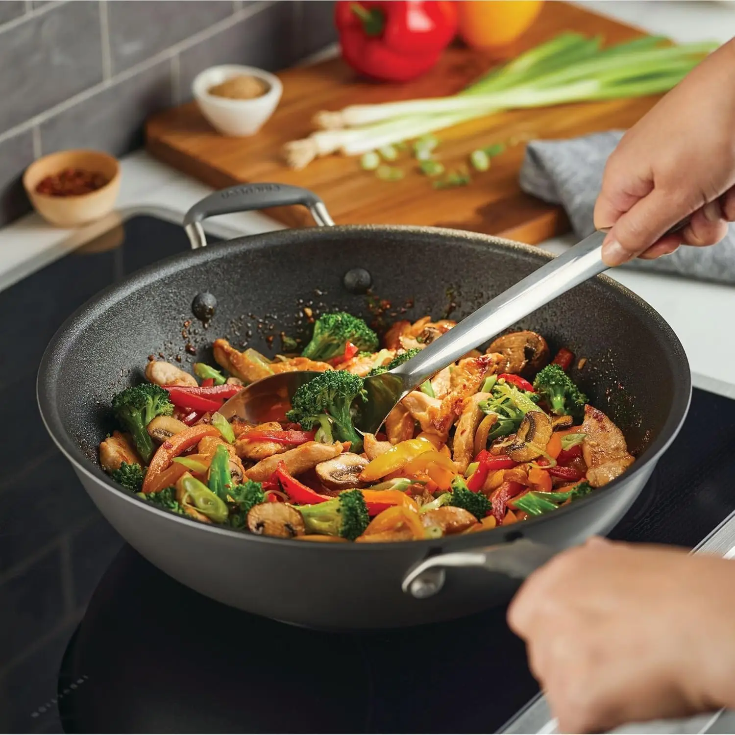 A1 Series with ScratchDefense Technology Nonstick Induction Stir Fry Pan, 13.25 Inch, Graphite