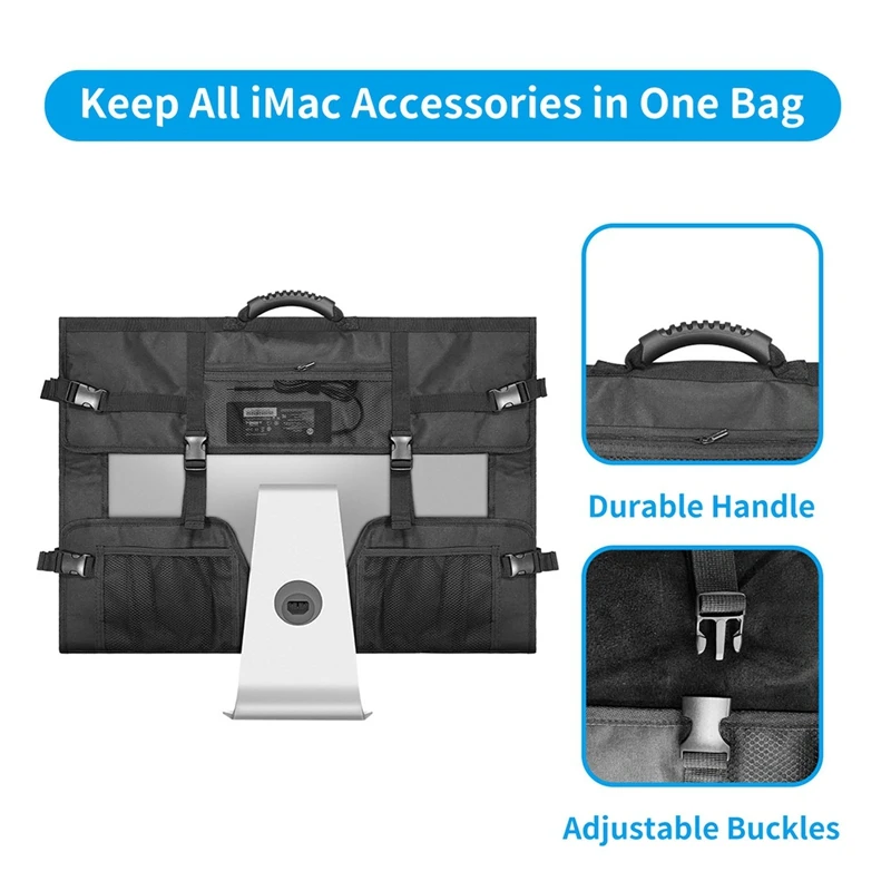 Monitor Carrying Case Computer Monitor Bag With Pockets Adjustable Travel Carrying Case For 24-27In Desktop Monitor