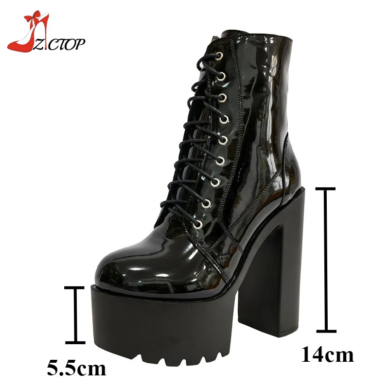 Black High Heel Platform Women's Boots Ankle Booties Autumn Winter Fashion Side Zipper Combat Mid Calf Boots Cosplay Shoes