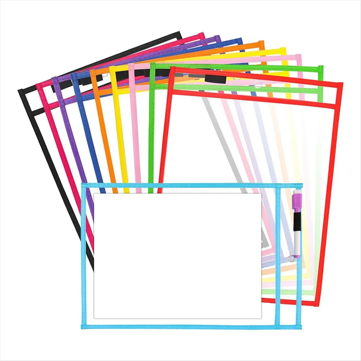 ABUA 10PCS Dry Erase Pockets, Extra LargeReusable Dry Erase Pocket Covers, Ticket Holders, Teacher Supplies Dry Erase Covers