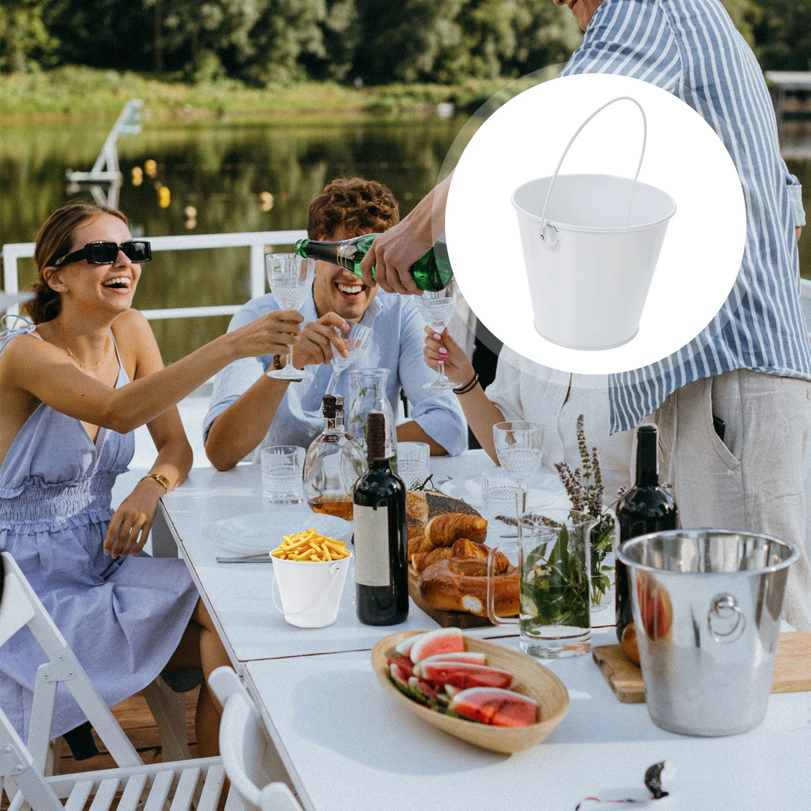 

1pc Ice Bucket For Beer Wine Chips Snacks Home Party Ktv Thick Iron Rustproof Cooling Container Storage Holder Beverage Barrel