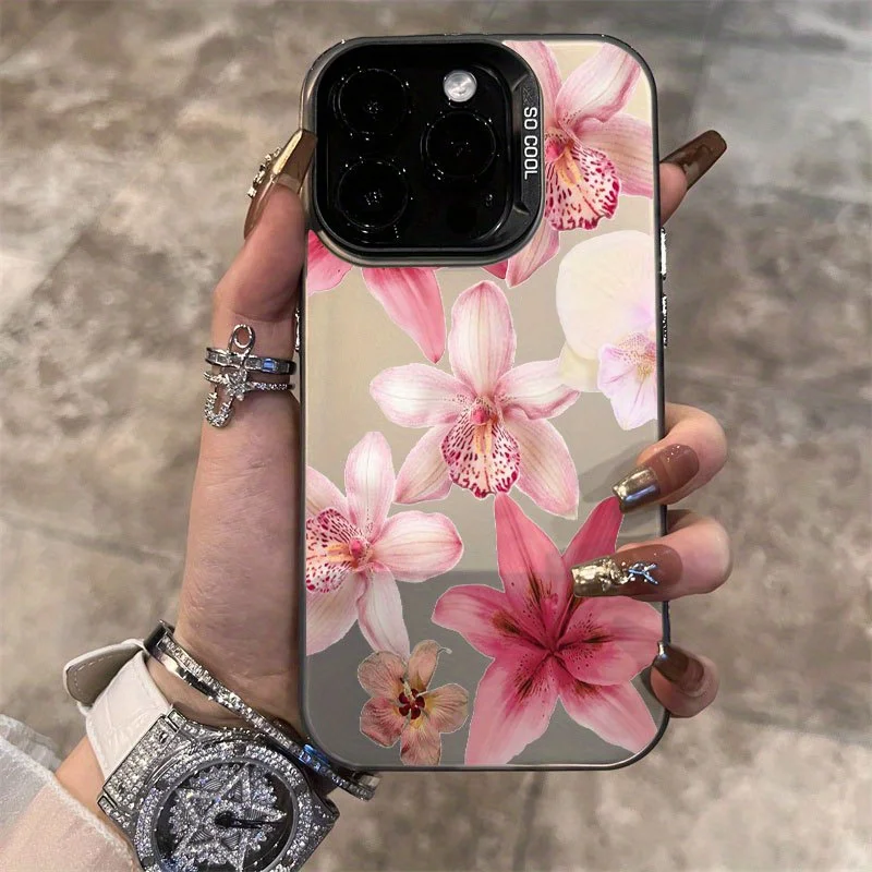 

Pink lily patterned phone case for iPhone 16 15 14 13 12 11 Pro/ Max /Plus anti-fingerprint shock-proof rear cover