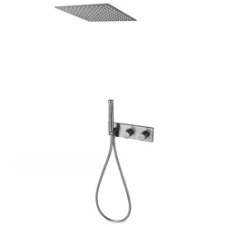 Gunmetal/Brushed Gold/Blk Bathroom Thermostatic Shower System Set Dual Function Concealed Valve Body Ceiling Mounted Shower Head