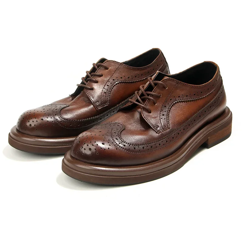 

Italian Retro Soft Leather Mens Brogues Business Shoes Luxury New Handmade Comfortable Genuine Leather Man Wedding Formal Shoes