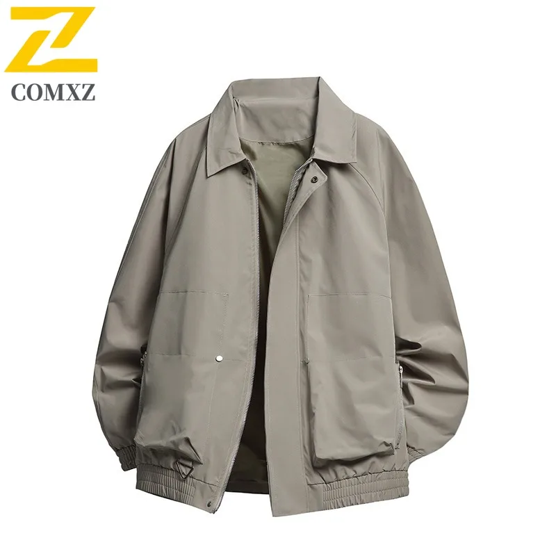 

COMXZ Cross Border Outdoor Two Piece Coat Men Light Mature Menswear Loose Short Turn Down Collar Jacket Top