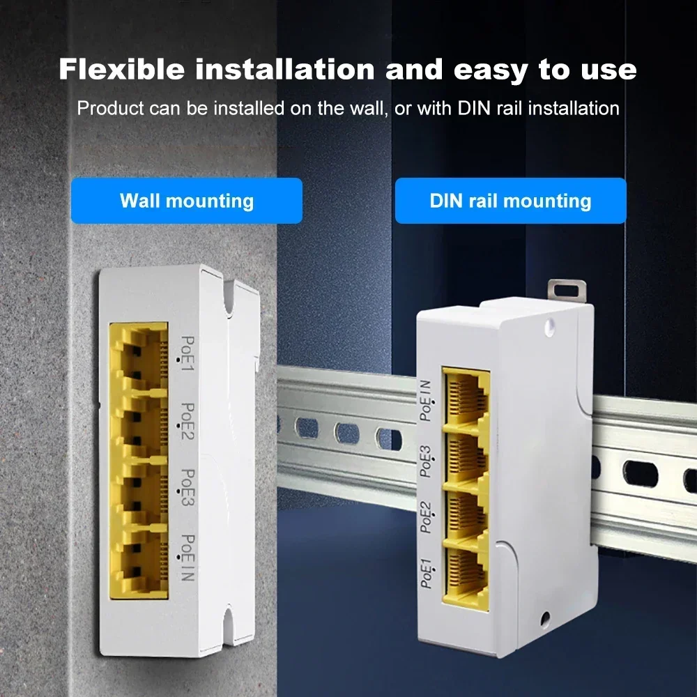 1 in 3 Out PoE Extender Splitter 4 Port 100/1000M Network for IP Port Transmission Extender for POE Switch NVR IP Camera
