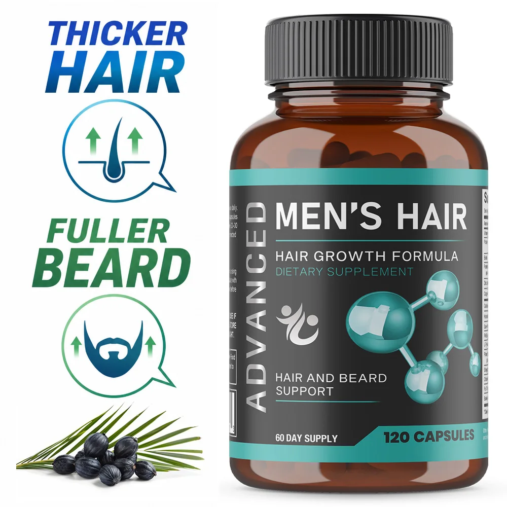 Hair Growth Vitamins for Men - Regrow Hair & Beared Growth Supplement for Volumize, Thicker Hair, Support Thinning Hair