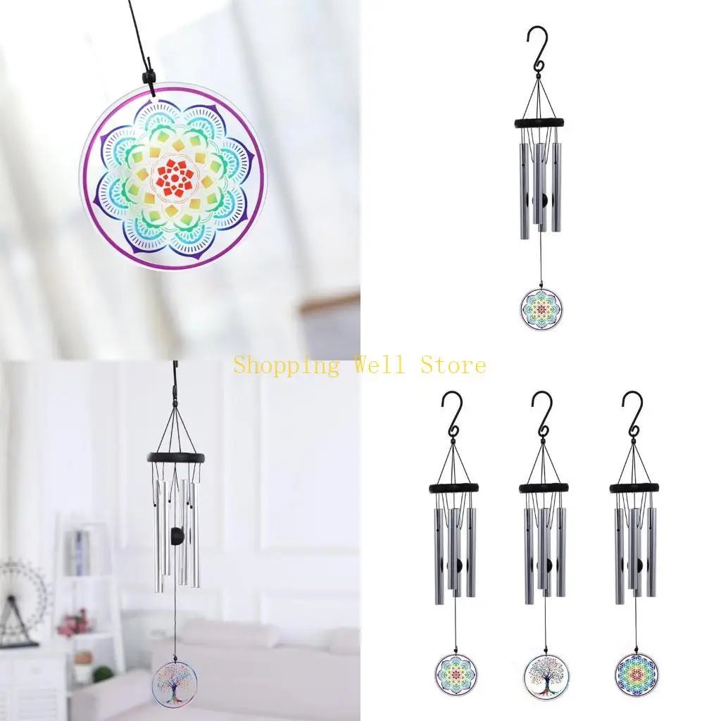 KX4B Wind Chimes Outdoor 28 Inch 4 Rustproof Aluminum Tubes Mandala Pendant Memorial Wind Chimes for Garden