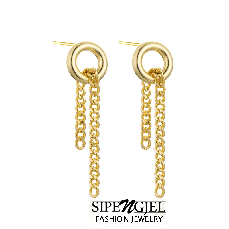 SIPENGJEL Geometric Metal Chain Dangle Earrings for Women Gold Silver Color Round Stud Earrings Trendy Party Jewlery 2022