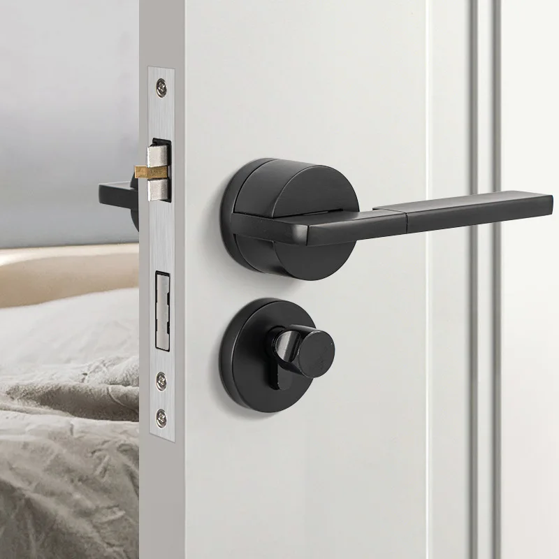 Simple bedroom silent split Mechanical door lock black Living Room Solid aluminum alloy Anti-theft Handle Lock With Pair Handles