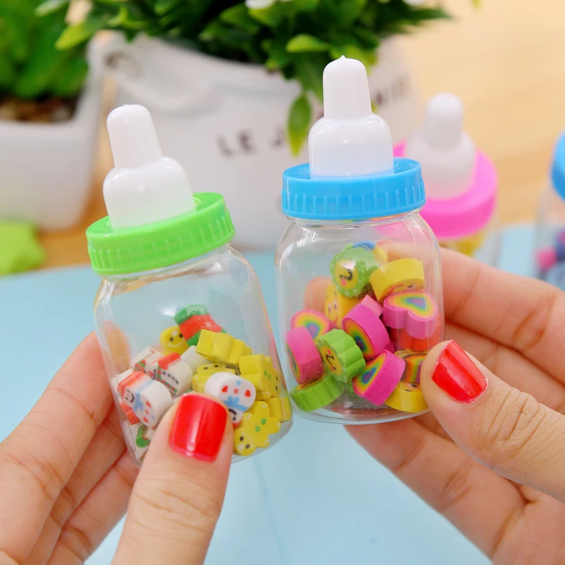 10 Pack Mini Cute Feeding Bottle Rubber Eraser For Kids Gift Children Student Learning Stationery Pencil Erasers
