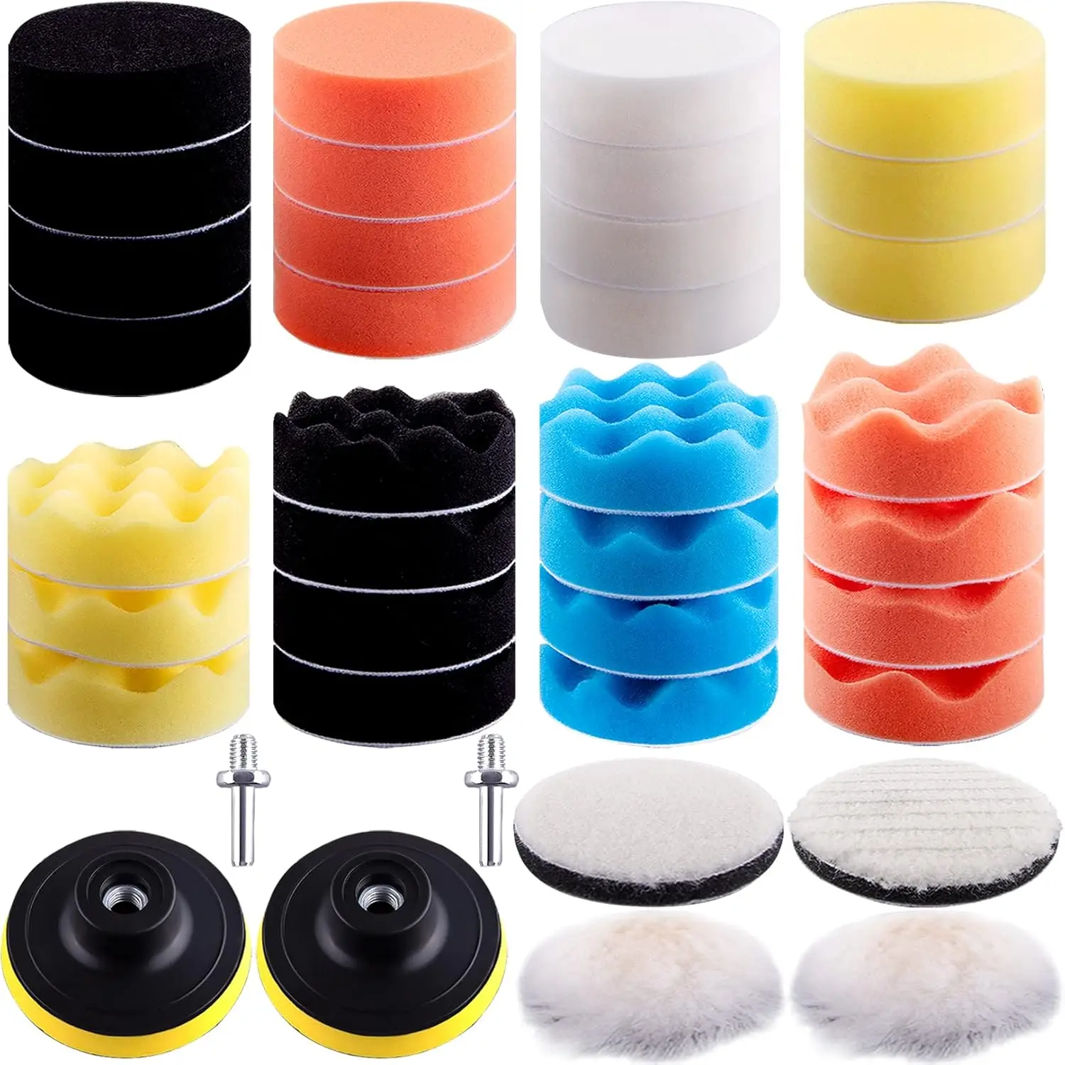 

38-Piece Car Polishing Pad Kit: 3-Inch Buffing Pads, Foam Polish Pads, Drill Attachments for Auto Detailing