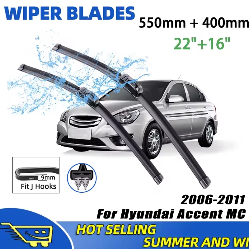 2Pcs 22"16" Front Windshield Wiper Blades For Hyundai Accent MC 2006-2011 2007 2008 2009 2010 , Quiet Durable Windscreen Wipers