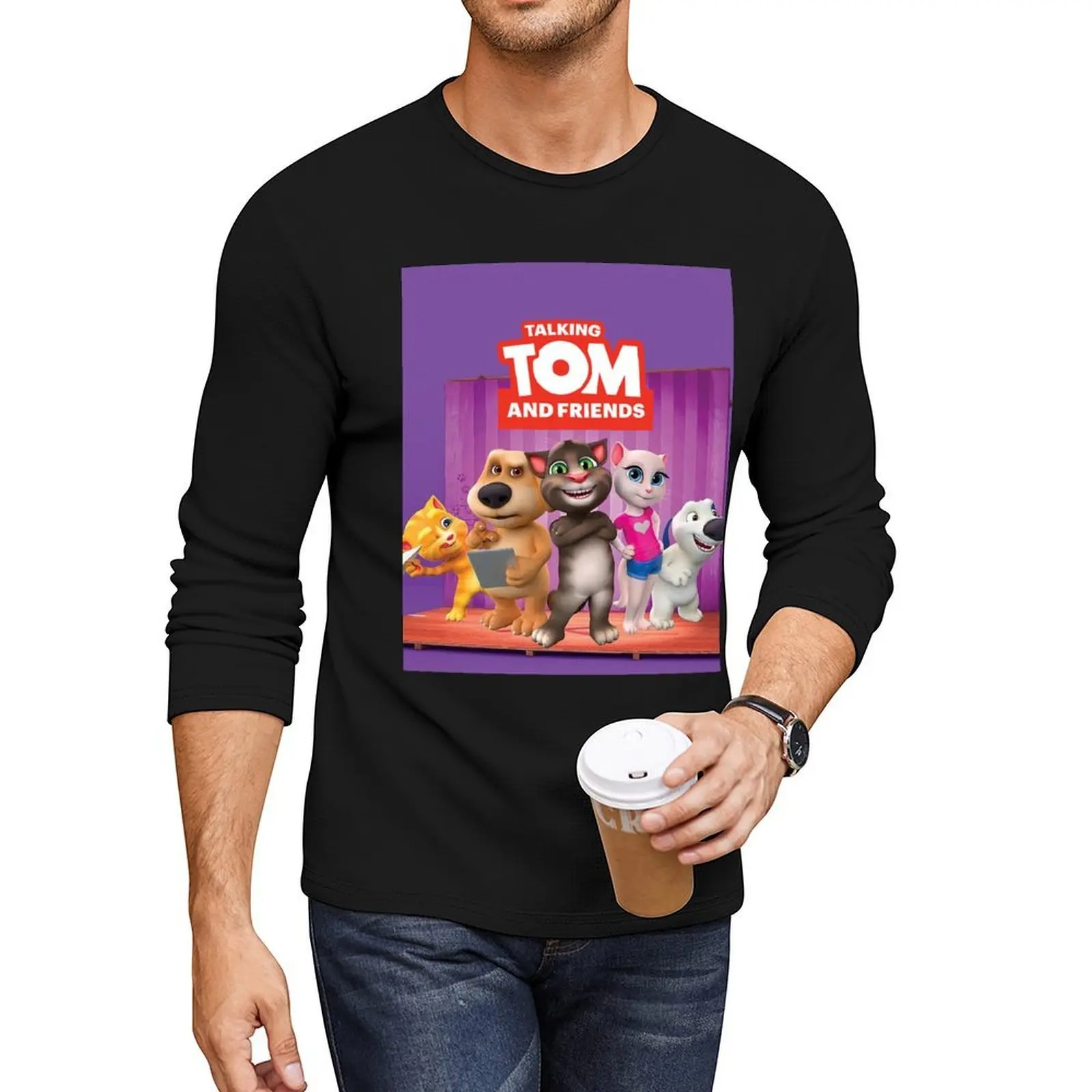 Sixtom the My Talking and friends Tom 2 2021 تي شيرت طويل تي شيرت لطيف بلايز سوداء تي شيرت رجالي