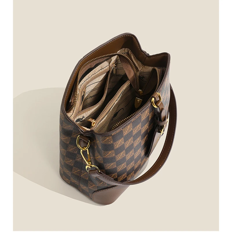 High Quality Vegan Leather Crossbody Bag for Women Travel Tote Shoulder Bucket Bag Large Top Handle Satchel Handbag Purse image 6