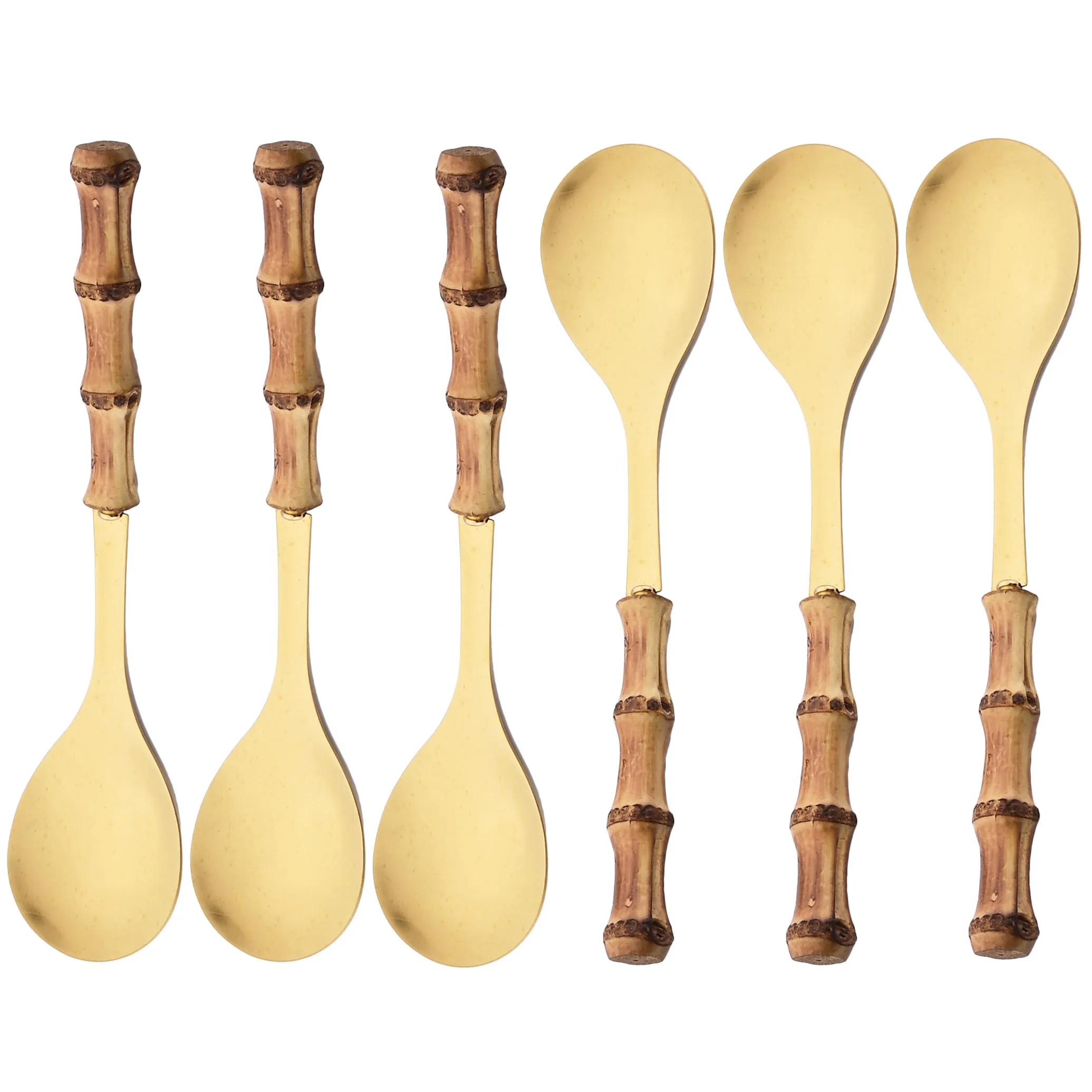 

JANKNG 6Pcs Wooden Handle Large Serving Spoon Fork Set Long Handle Salad Spork Set Stainless Steel Tableware Kitchen Cutlery Set