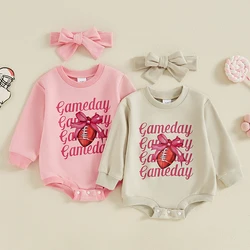 2024-05-28 Lioraitiin 0-18M Baby Girls 2Pcs Set Rugby Letter Bow Print Long Sleeve Sweatshirt Romper Headband Adorable Outfits