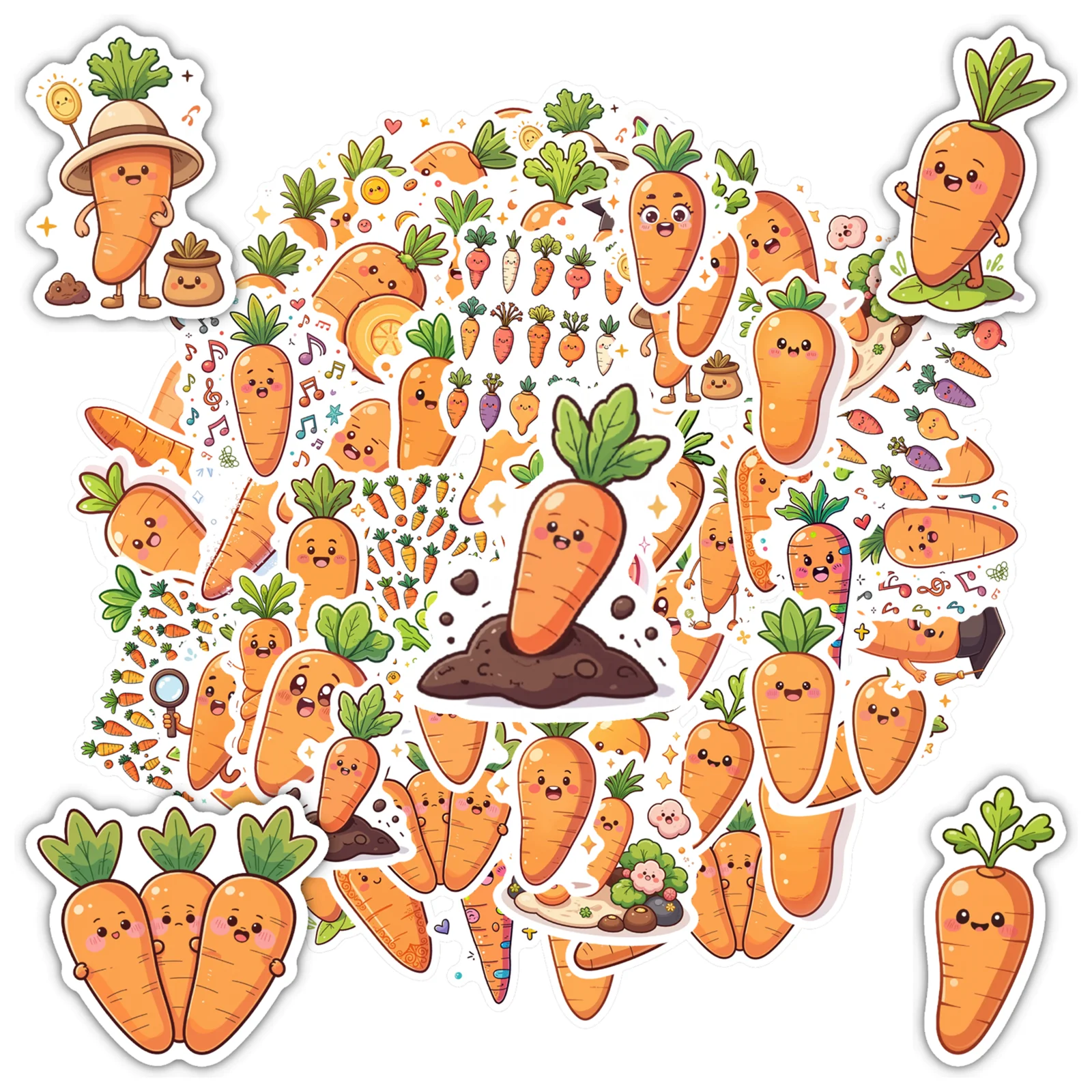 

35pcs-70pcs Cartoon Carrots Stickers Playful Vegetables Stickers DIY Stickers For Laptop Luggage Scrapbook Diary