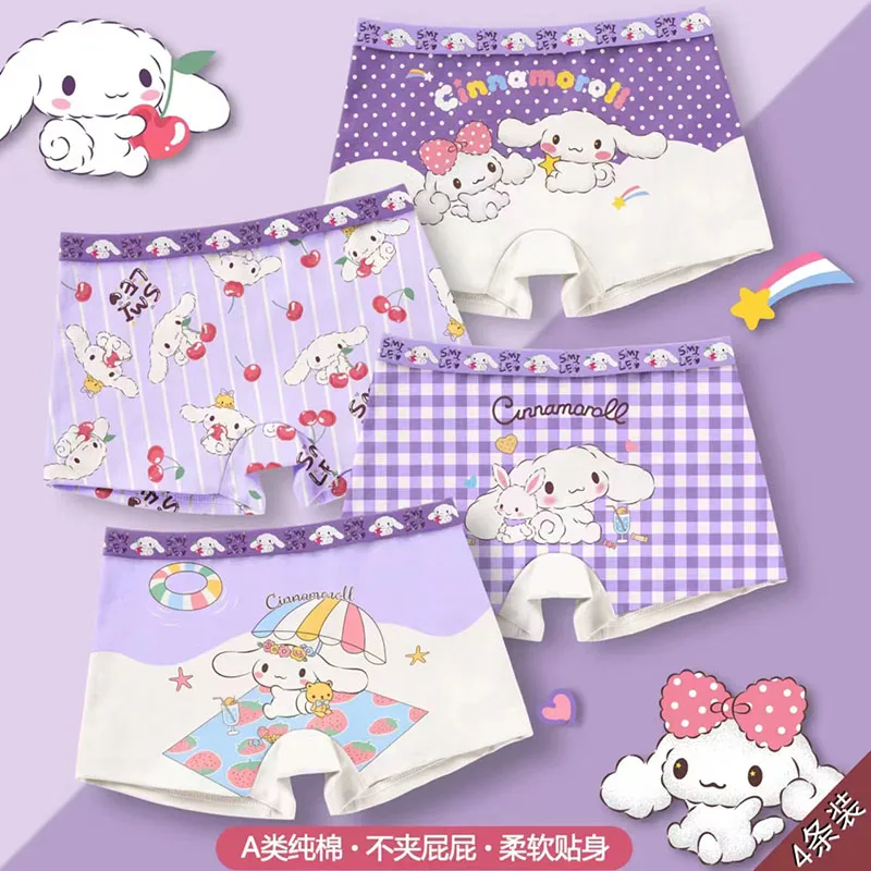 Calzoncillos de algodón de la serie Sanrio para niños y niñas, ropa interior transpirable, Bóxer, regalo del día de Navidad, 4 unidades por lote