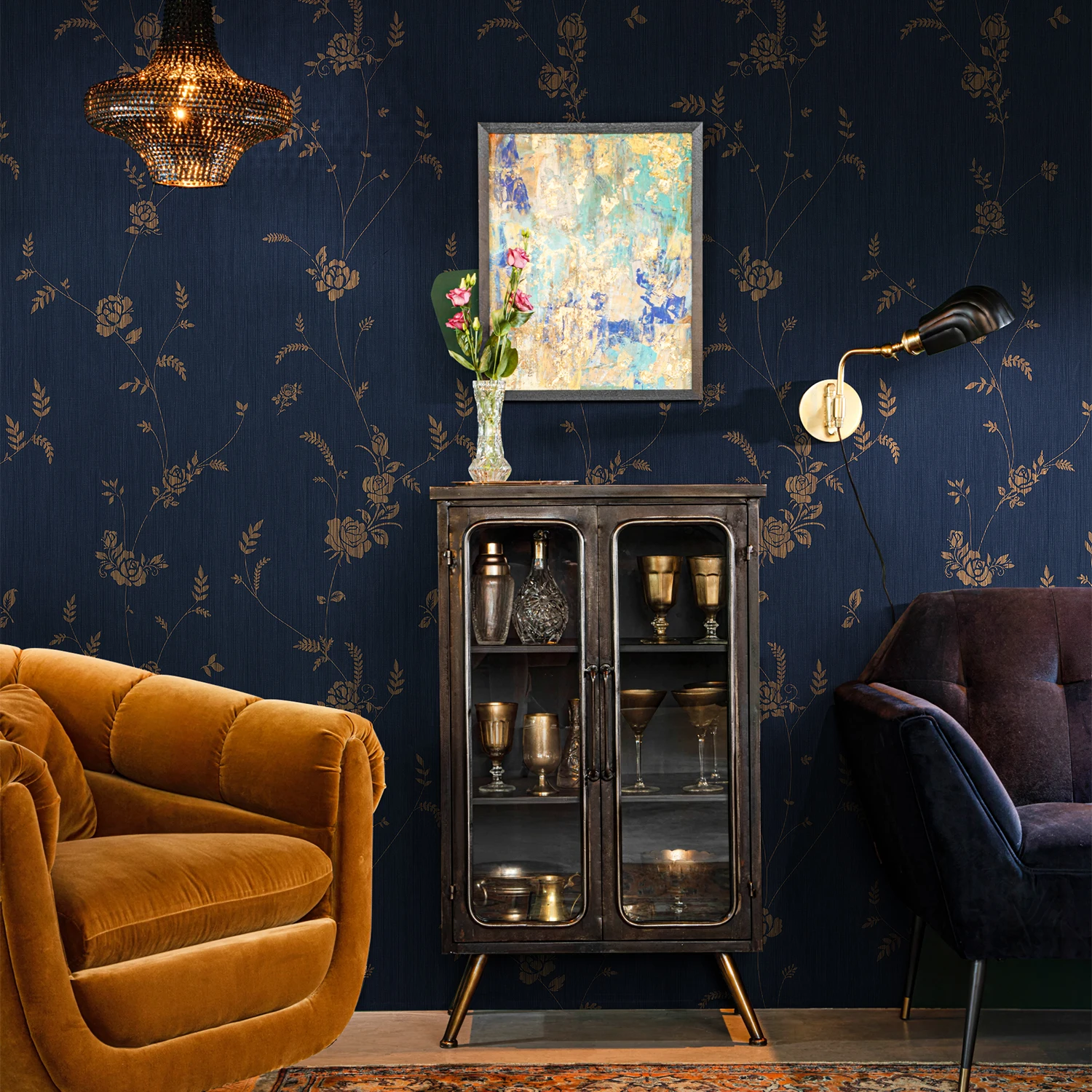 

Винтажные самоклеящиеся обои темно-синего цвета с цветочным принтом в стиле ретро, наклейка с цветами и листьями, наклейка на мебель, шкаф, водонепроницаемый декор