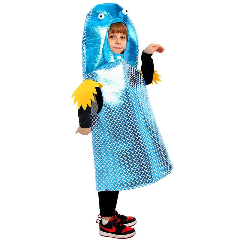 Unisex Kids Fish Costume Masquerade Fishy Sea Animal Fancy Dress Up Boys Girls Fisherman Halloween Costumes