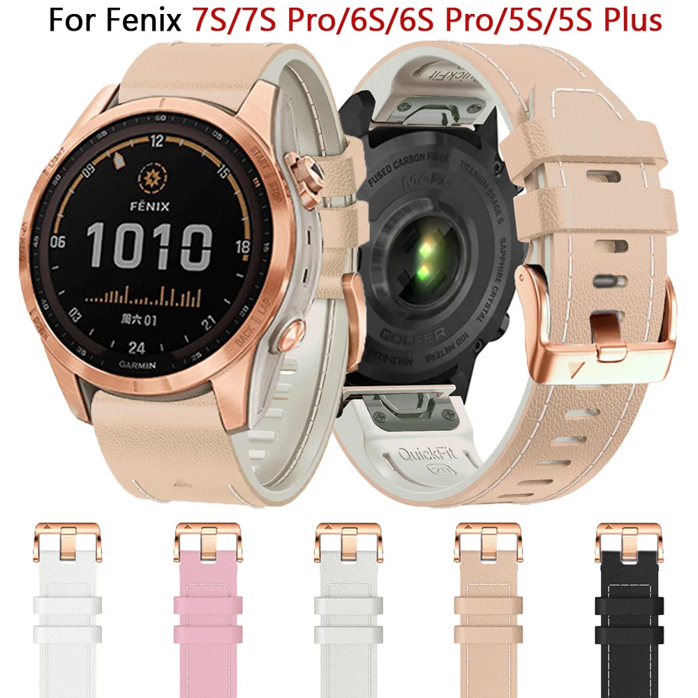 For Garmin Fenix 7S/7S Pro 6S/6S Pro 5S/5S Plus 20mm Strap For Epix Pro Gen 2 42mm  Silicone Leather Bracelet Watch Band Women