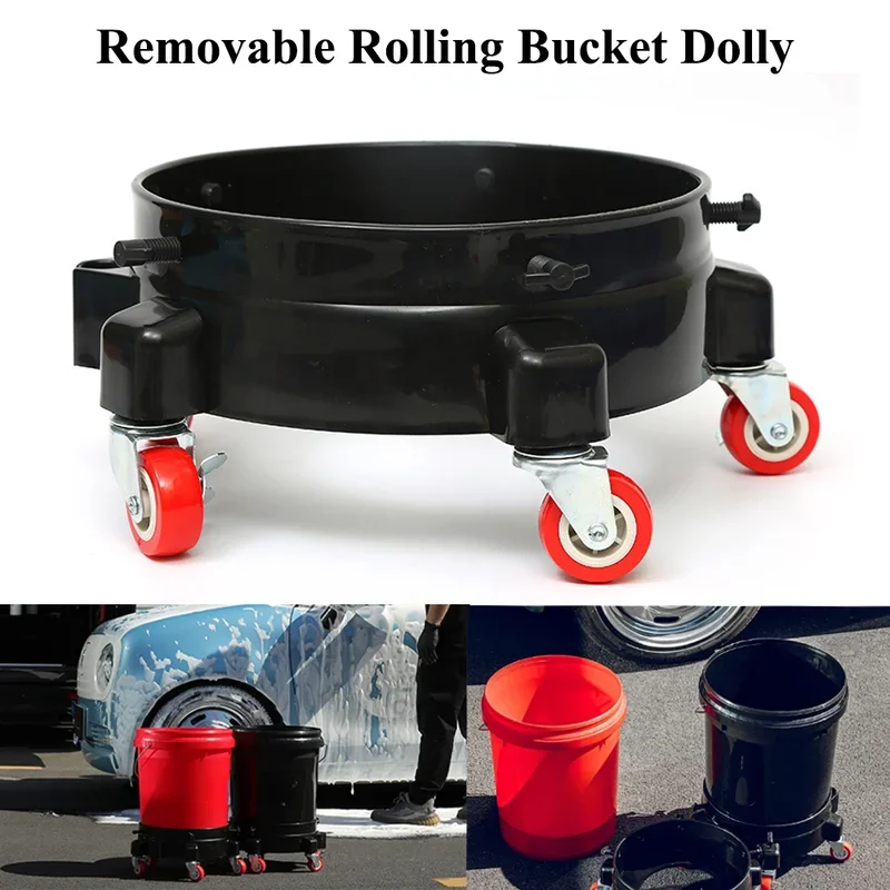 Rolling Bucket Dolly 360° Swivel Bucket Roller Removable Truck with Wheels Storage Tray Heavy Duty Car Wash Tools Accessories