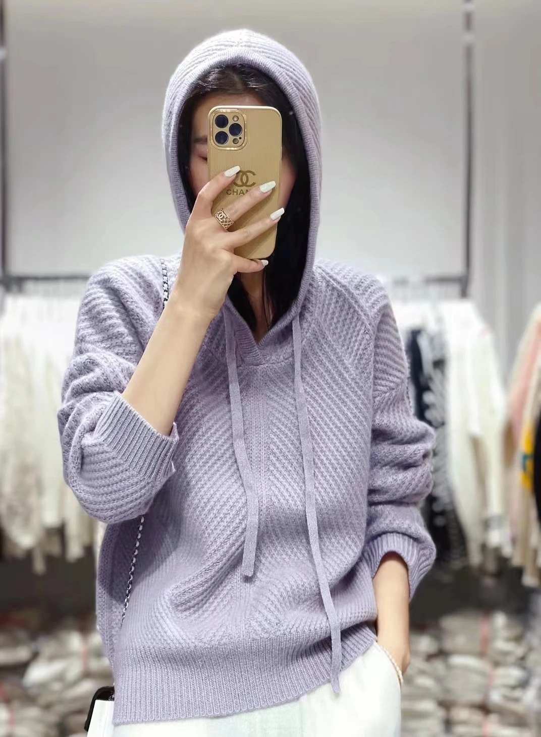 Hooded soft waxy cashmere bottoming sweater women's autumn and winter explosions lazy high sense loose knit top
