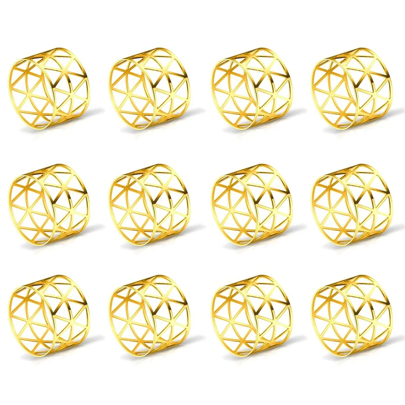 12 Pcs of Round Mesh Napkin Ring Holder, Table Set Suitable for Casual or Formal Occasions and Wedding Parties (Golden)