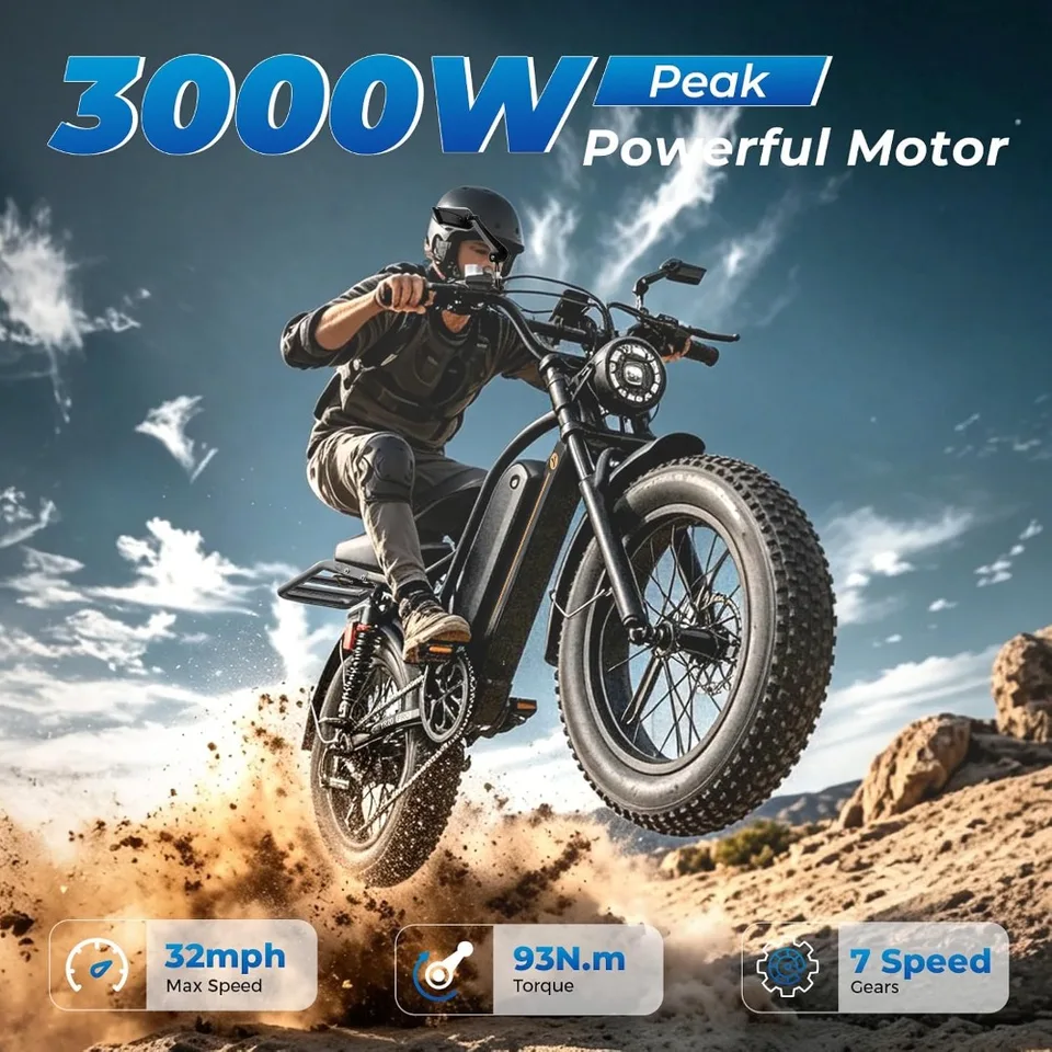 Hot-selling hit 2000W 3000W Peak Electric Bike for Adults Teens 48V 52V Battery 16 20x4.0 Fat Tire Full Suspension Ebike 55-90 image 3