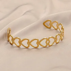 316L Stainless Steel Fashion Love Heart Bangles For Women Gold Color Silver Color Vintage Adjustable Cuff Bracelet Jewelry Gift