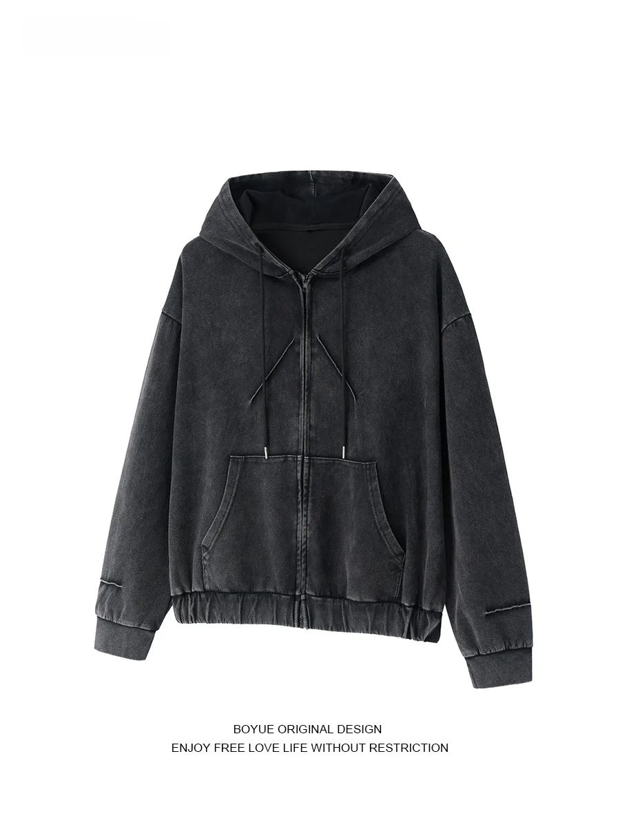 

Boyue Pure Cotton Waed Denim Casual Jaet Hoodie Street Lazy Sle Sweatirt Outerwear for Men And Women