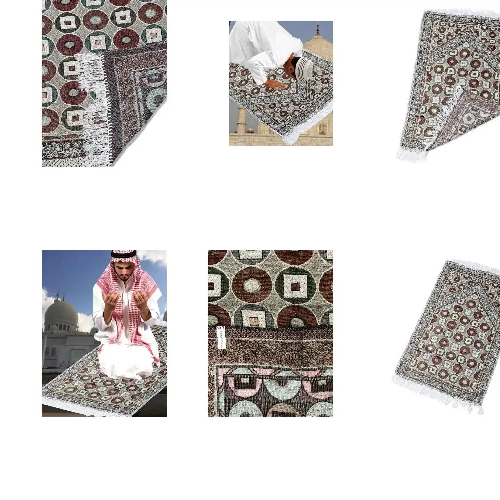 Muslim Cotton Prayer Mat Ethnic Circle Square Patterns Carpet Blanket with Fringe Tassel Lightweight Portable Islamic Kneeling